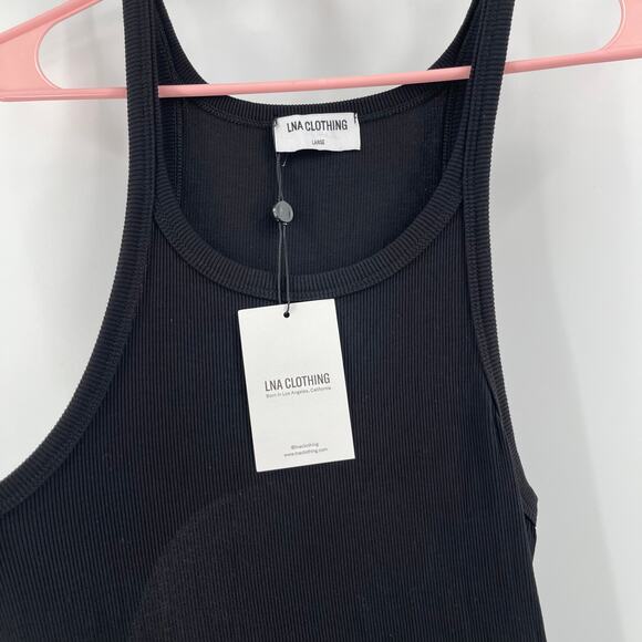 LNA CLOTHING Dress SZ Large Rilynn Rib Racer Black Midi NWT Stretch Cutout Back - Picture 7 of 13